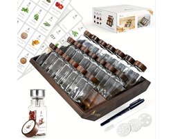 Complete Kruidenopbergset – 21 Glazen Potjes met Houten Deksels & Houten Rek + Labels, Marker en Trechter