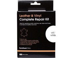 Complete Lederen Reparatie Set - Kleur: Wit / White | Voor banken, autostoelen, meubels, stoelen van leer - Plak, vul en herstel krassen, scheuren, gaten en andere beschadingen | Furniture Clinic | Complete Leather Repair Kit - White