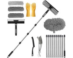 Complete Raamreinigingsset met Rubber Handschoenen en Borstel voor Hoge Ramen, Badkamerspiegel en Auto-glas, Ideaal voor Streeploos Schoonmaken