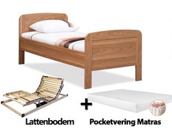 Complete set ledikant Senioren / seniorenbed 90x200cm eiken - Pocketvering Matras