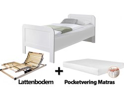 Complete set ledikant Senioren / seniorenbed 90x200cm wit - Pocketvering  Matras