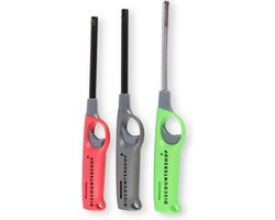 Complete Set van 3 Navulbare BBQ Aanstekers met Kinderbescherming en Kinderslot - Grijs, Rood en Groen - 26 cm - Ongeëvenaarde Kwaliteit voor Perfecte Barbecues!