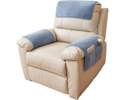 Complete Set Van 3 Zachte Sherpa Fleece Armleuning Hoezen Voor Relaxfauteuil Inclusief Hoofdsteun En Opbergtas, Beschermende Meubelhoes Voor Banken En Stoelen In De Kleur Blauw, Comfortabele Fauteuil Bekleding