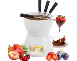 Complete Set voor Kaasfondue met Pot, Kaars en 4 Vorken - Mini Fondue Pan voor Thuisgebruik in Porselein, Wit