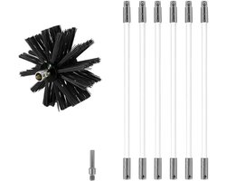 Complete Set voor Schoonmaken van Schoorstenen met Flexibele Stangen en Borstelkop - Ideaal voor Kachels en Open Haarden