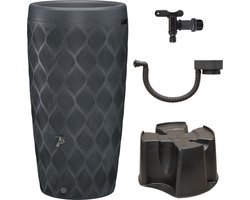Complete set Wave - Regenton - 2-in-1 - 240 liter - Antraciet - Regenton Met Plantenbak - Voet - Vulautomaat - Kraan