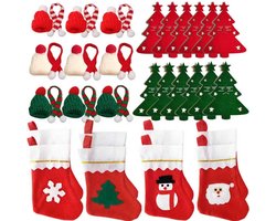 Complete Tafeldecoratieset voor Kerst: Bestekhouders, Kousen en Mini Accessoires