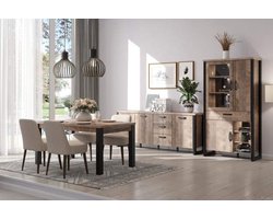 Complete Woonkamer set Eerbeek - 4-delige meubelset: dressoir, salontafel, eettafel & tv meubel - Complete Woonkamer Meubels set - Eiken Houtlook
