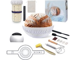 Complete Zuurdesem Starterset – 15-Delige Glazen Starter Jar Kit Met 10" Ronde Banneton Rijsmand – Alles Voor Perfect Ambachtelijk Zuurdesembrood