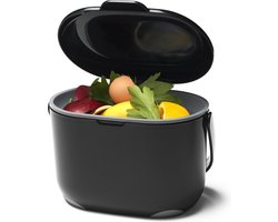 Compost Caddy 2,5 liter - keuken afvalbakje - B24,5/D17,5/H18 - GFT afvalbakje - losse binnenemmer - gratis rol biologische zakjes - zwart / grijs