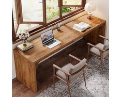 Computer Bureau 180x59x75 cm – Extra Lang Dubbel Werkstation voor Thuis en Kantoor – PC Tafel, Werktafel, Eettafel, Vergadertafel – Industrieel Bruin Hout – Abkantoor