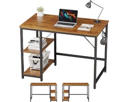 Computer-Bureau-Bureau-Met-2-Planken-PC-Gaming-Bureau-Student-Werknemer-Studie-Tafel-Schrijven-Houten-Bureau-Slaapkamer-Kantoor-100x60cm-Vintage-Eiken