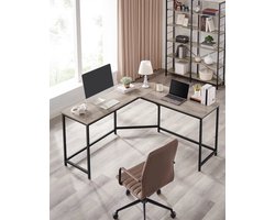 Computer Bureau - L-Vorm - Hoekbureau - Gaming Tafel - Computer Tafel - 149x149x75cm - Stabiel Bureau - Verstelbare Poten - 2 Open Planken - Donker Kaki