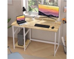 Computer Bureau met Monitor Stand - 100cm Home Office met Omkeerbare Opbergplanken - Laptop Gaming Desk voor Kleine Kantoren en Werkplekken - Beige