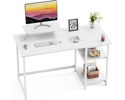 Computer Bureau met Monitor Stand, 100cm Home Office met omkeerbare opbergplanken. Zuiver Wit