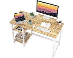Computer Bureau Met Monitor Stand - 100cm Home Office - Omkeerbare Opbergplanken - Laptop Gaming Desk Voor Kleine Kantoren En Werkplekken - Beige