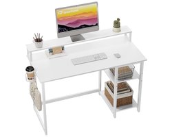 Computer Bureau met Volledig Beeldscherm en Opbergplanken - 120cm Zuiver Wit