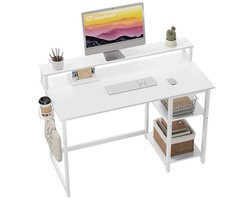 Computer Bureau met Volledig Beeldscherm en Opbergplanken - 120cm Zuiver Wit