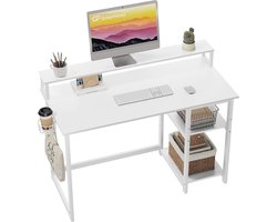 Computer Bureau met Volledig Beeldscherm en Opbergplanken - 120cm Zuiver Wit