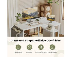 Computer Hoekbureau met Stopcontacten en USB – Tasal Furniture L-Vormig Bureau 100 cm – Omkeerbare Planken, Modern Wit Houten Design met Stalen Frame – Compact Hoekbureau voor Thuiskantoor, Gaming & Werkplek