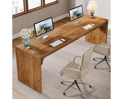 Computerbureau 180 x 59 x 75 cm – Extra Lang Dubbel Bureau voor 2 Personen – Industrieel Houten Werkbureau / PC Tafel / Vergadertafel Bruin – Abkantoor