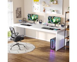 Computerbureau 180x60x76 cm – Grote Industrieel Design Werktafel voor Thuiskantoor, PC- en Bureautafel met Robuust IJzeren Frame en Houtnerf Bovenblad – Twee Persoons Werkstation – Abkantoor