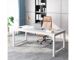 Computerbureau 180x80 Cm, Groot Industrieel Bureau Voor Thuiskantoor, PC En Laptop Werkstation Met Ruim Werkblad En Beenruimte, Stevig Metalen Frame (Wit)
