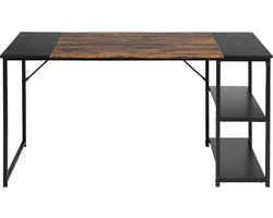 Computerbureau, 2 materialen metaal/hout (60D x 140B x 74H cm), 2 praktische opbergniveaus, in hoogte verstelbaar, grote werkruimte, unieke combinatie van retro bruin en zwart