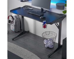 Computerbureau Bernal Met Ledverlichting - Zwart - 119x60x76cm - Emob - Bureautafels - Zwart - Metaal; Spaanplaat