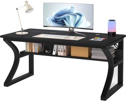 Computerbureau - Bureau met opbergruimte - Bureau voor thuiswerk - Voor gamen, studeren, schrijven en werken - Zwart - 140 x 51 cm