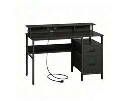Computerbureau bureau opbergwerkplek met LED sfeerverlichting, monitorstandaard en stroomaansluitingen multifunctioneel opbergontwerp met meerdere lades stevig en duurzaam metalen frame eenvoudig te monteren en schoon te maken 55×135×90 cm zwart
