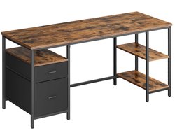 Computerbureau Bureau Schrijftafel Minimalistisch industrieel design Met verstelbare poten 3 planken en 2 lades Stevig duurzaam metalen frame Eenvoudig te monteren Geschikt voor thuiskantoor en studeerkamer 60x160x76cm Vintagebruin+Zwart