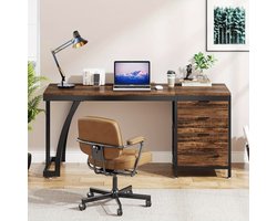 Computerbureau – Bureau – Werkplek – Schrijftafel – Werktafel – Extra Lang 150 cm – 3-Laden Opbergruimte – Stevige Metalen Poten – Rustiek Bruin