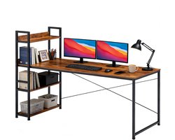Computerbureau / Bureautafel – Game Bureau / Gaming Desk – 140 x 60 cm – Bureaublad Meubel met Boekenrek – Bruin
