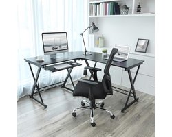 Computerbureau, computertafel, bureau, bureau, computertafel, werktafel, hobbytafel, PC-tafel, zwart, voor thuiskantoor, 150 x 138 x 75 cm, LCD402B