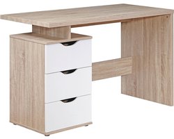 Computerbureau met 3 Laden - Modern Sonoma Wit - Ruimtebesparende laptoptafel met plank - Ideaal voor tieners - 120 x 76 x 53 cm -