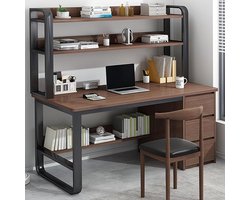 Computerbureau met Boekenkast en 3 Lades – 99,1 cm – Wit – Modern Home Office Bureau, PC Tafel, Studiebureau met Opbergplanken en Multifunctionele Werkplek