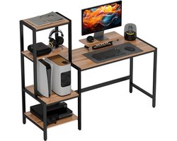 Computerbureau met Monitorstandaard - Bureau met 4-laags Plank - Werktafel - Computer Tafel - Bureautafel - Desk - Game Bureau - 150B x 48T x 125H cm - Bruin
