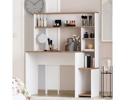 Computerbureau met Opbergrek 114 x 45 x 139 cm – Modern Bureau met Planken, Werkbureau voor Thuiswerkplek, Studentenkamer en Kantoor – Wit Walnoot – Abkantoor