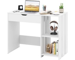 “Computerbureau – Met Opklapbaar Bovenblad, Verborgen Compartiment en 2 Open Opbergplanken, Wit”