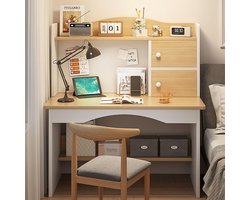 Computerbureau met opzetkast - Studietafel Schrijftafel - Thuiskantoor Inrichten - Ruime Opbergruimte - 113 cm Hoog - Houtkleur