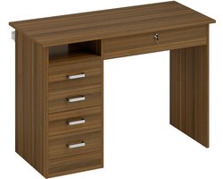 Computerbureau met vijf lades - Afsluitbare lade - Open opbergvak - Melamine - 110 x 50 x 76 cm - Documenten opbergen - Voor thuiskantoor - Donker walnoot