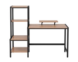 Computerbureau, metalen frame, bureau, schrijftafel en kantoortafel, industrieel ontwerp, stevig en duurzaam, eenvoudig te reinigen, praktisch en decoratief, geschikt voor studeerkamer, slaapkamer en kantoor, 150×48×125 cm, bruin
