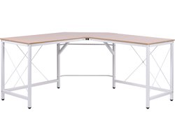 Computerbureau, schrijfbureau, L-vormige werktafel, kantoorbureau, hoekbureau, schuin bureau, MDF met natuurlijke afwerking, 150 x 150 x 76 cm