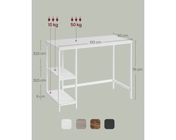 Computerbureau / Schrijftafel Navihome LWD047W44 – Modern Esdoorn Wit – 120 x 60 x 76 cm – Robuust Stalen Frame – Verstelbare Opbergplanken – Werkplek voor Thuis, Kantoor & Studie
