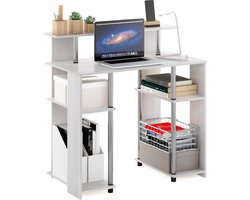 Computerbureau - Werktafel - Thuiswerken - Met Monitorverhoging - 90 cm Breed - Wit Eiken