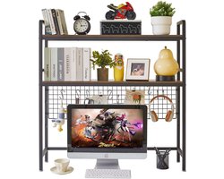 Computerbureaublad Boekenkast 2-laags 37,5 inch Multifunctioneel houten bureau Kast Boekenplank voor computer met verstelbare plank Displayrek Bureau-organizer voor kantoor, thuis, slaapzaal, bruin