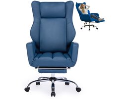 Computer/gaming bureaustoel - Ergonomische bureaustoel met voetensteun - met Inklapbare Voetensteun - Gamestoel Verstelbaar Rugleuning - Ergonomische Gaming Chair als Bureaustoel - blauw - PU-Leer-Computerstoel Gaming-Voor Volwassenen en Jongeren
