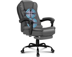 Computer/gaming bureaustoel, stoel met hoge rugleuning en lendensteun, zwenkwielstoel, 1 stuk, leer, intrekbare voetsteun, 5 massagemodi, USB-poort