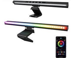 Computermonitor lichtbalk-Slimme LED-schermlamp-Koel warm licht en RGB-achtergrondverlichting-APP- en aanraakbediening-Anti-reflectie-e-Reading Oogverzorgende Bureaulamp-Dimbaar-USB-aangedreven lamp-voor gamen/werken